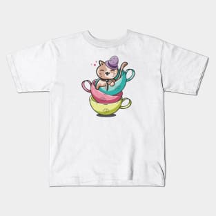 Cut Cat Tea Time Kids T-Shirt